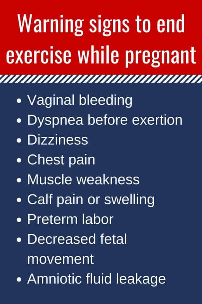 Warning signs to terminate exercise while pregnant